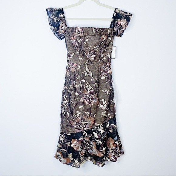 Dress the Population - Floral Sequins Off the Shoulder Dress - Picture 1 of 5